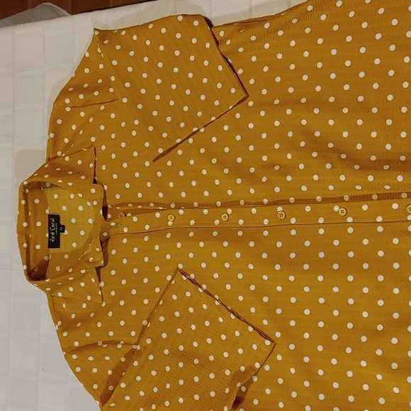 Red Coral Mustard Yellow Polka Dot A Line Tunic Style with Pockets Medium - Picture 1 of 12
